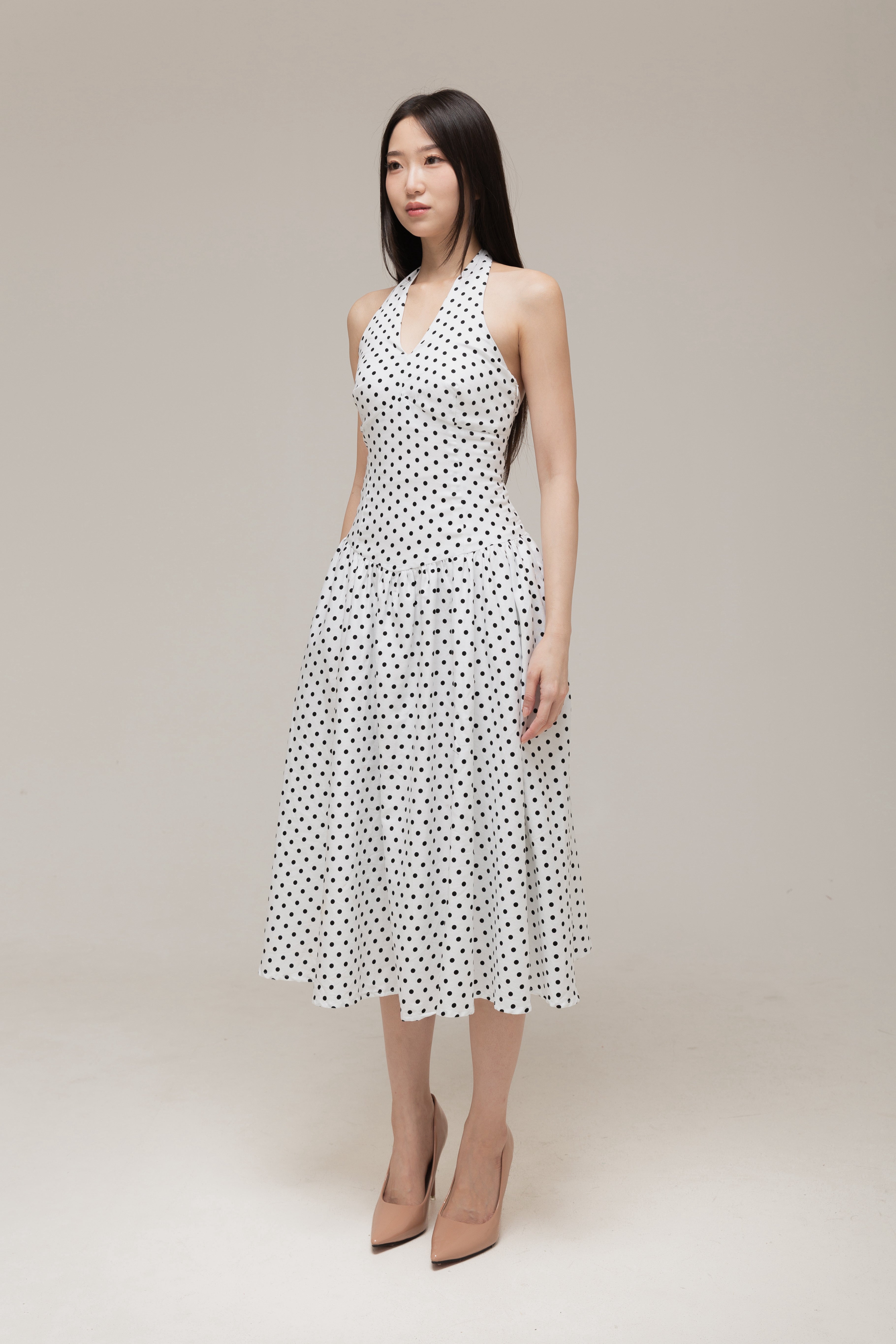 Jane Halter Dress (Black Dot)