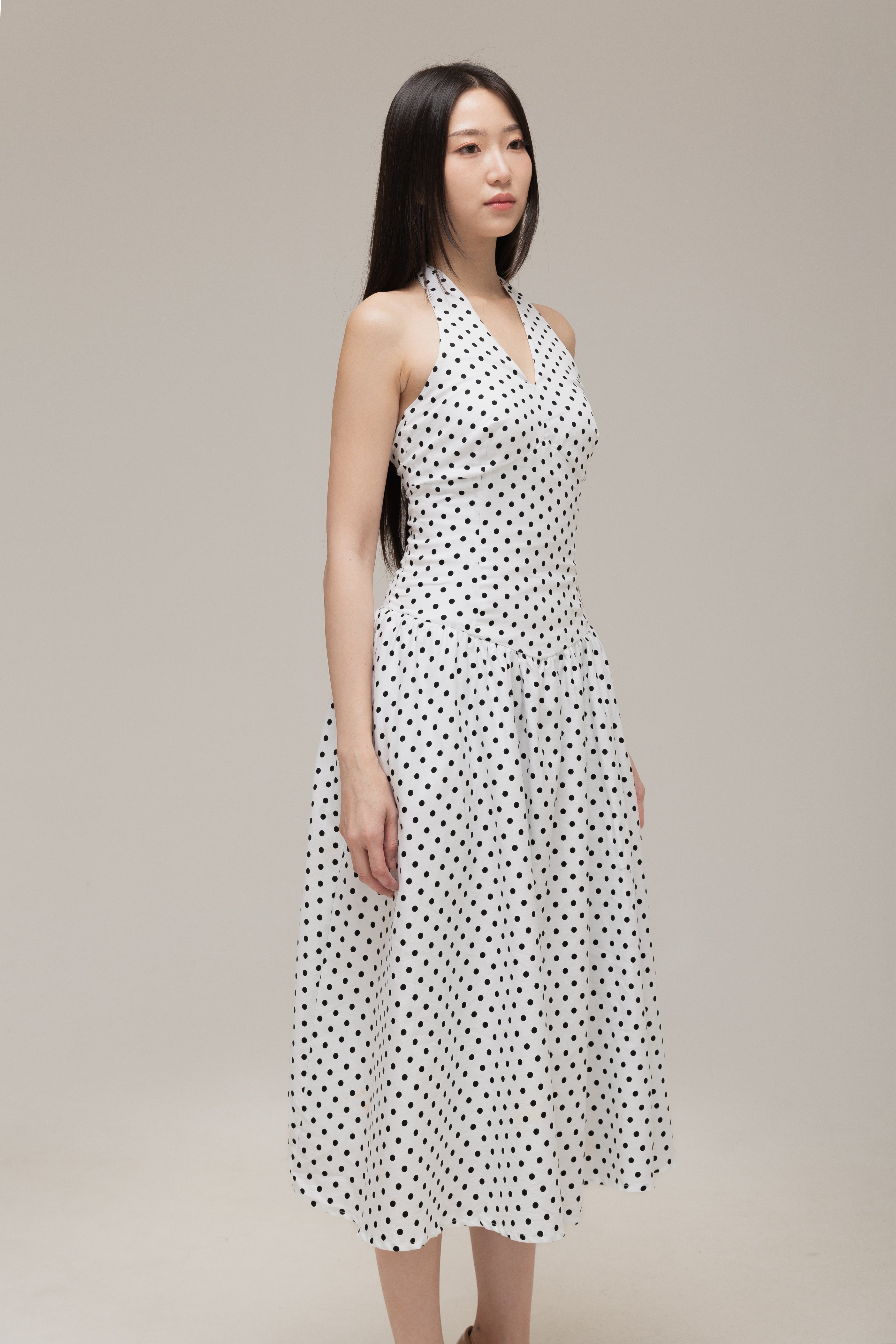 Jane Halter Dress (Black Dot)