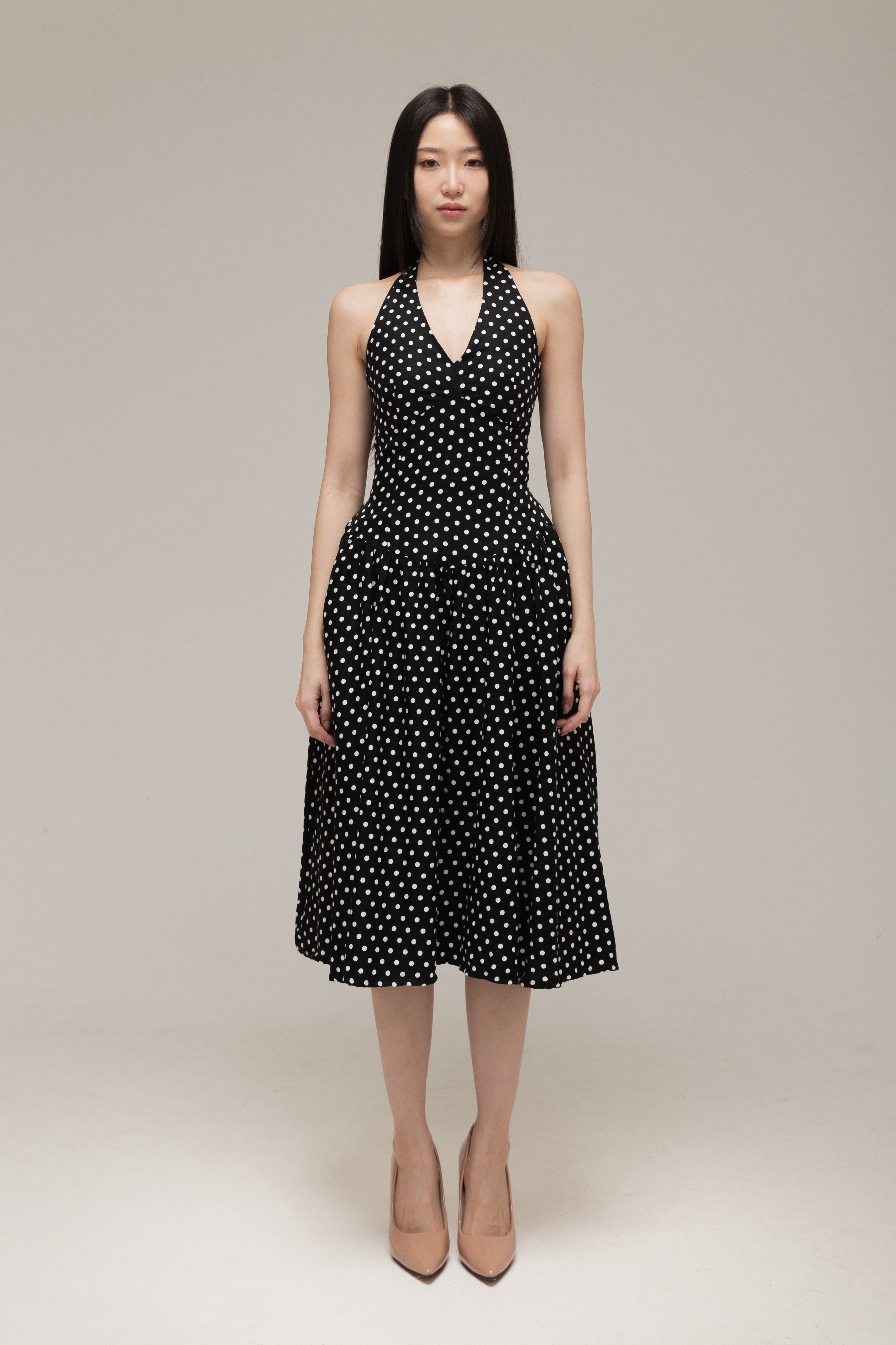 Jane Halter Dress (White Dot)