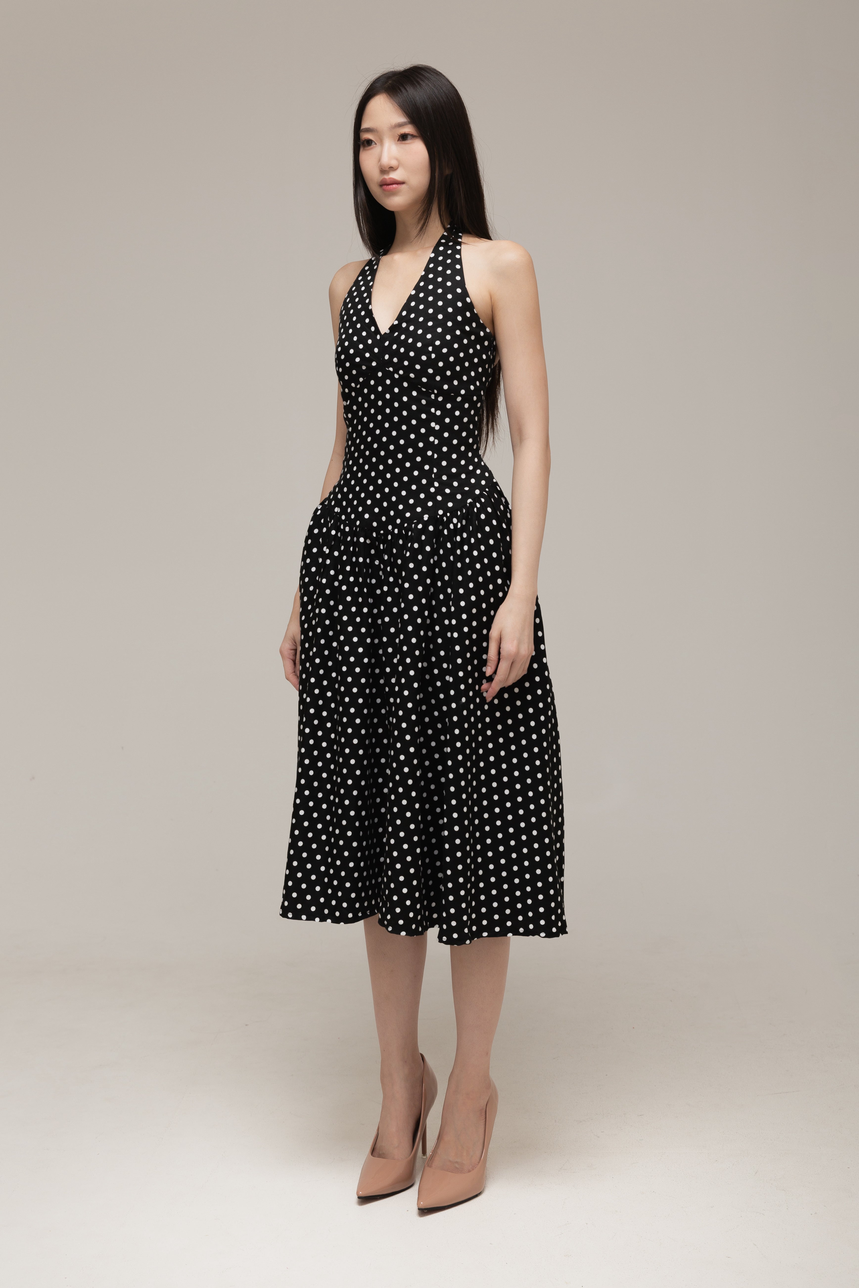 Jane Halter Dress (White Dot)