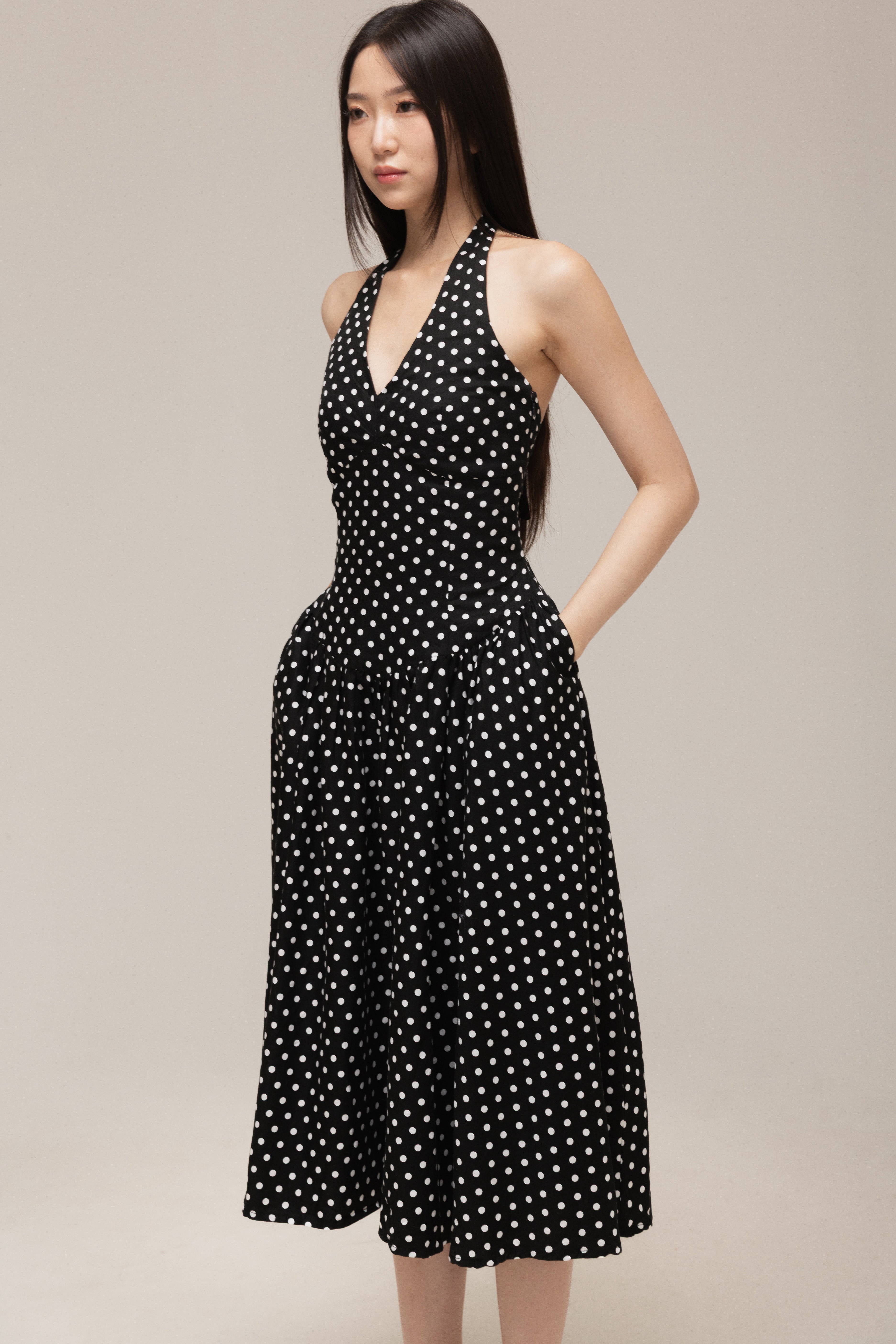 Jane Halter Dress (White Dot)