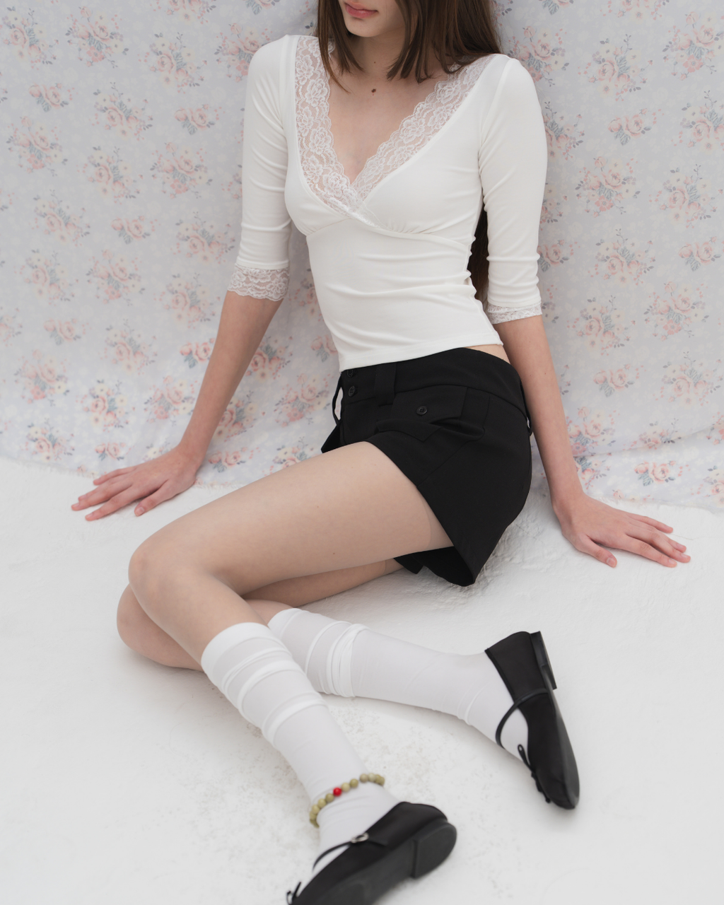 Clarin 3/4 Sleeve Lace Top - White