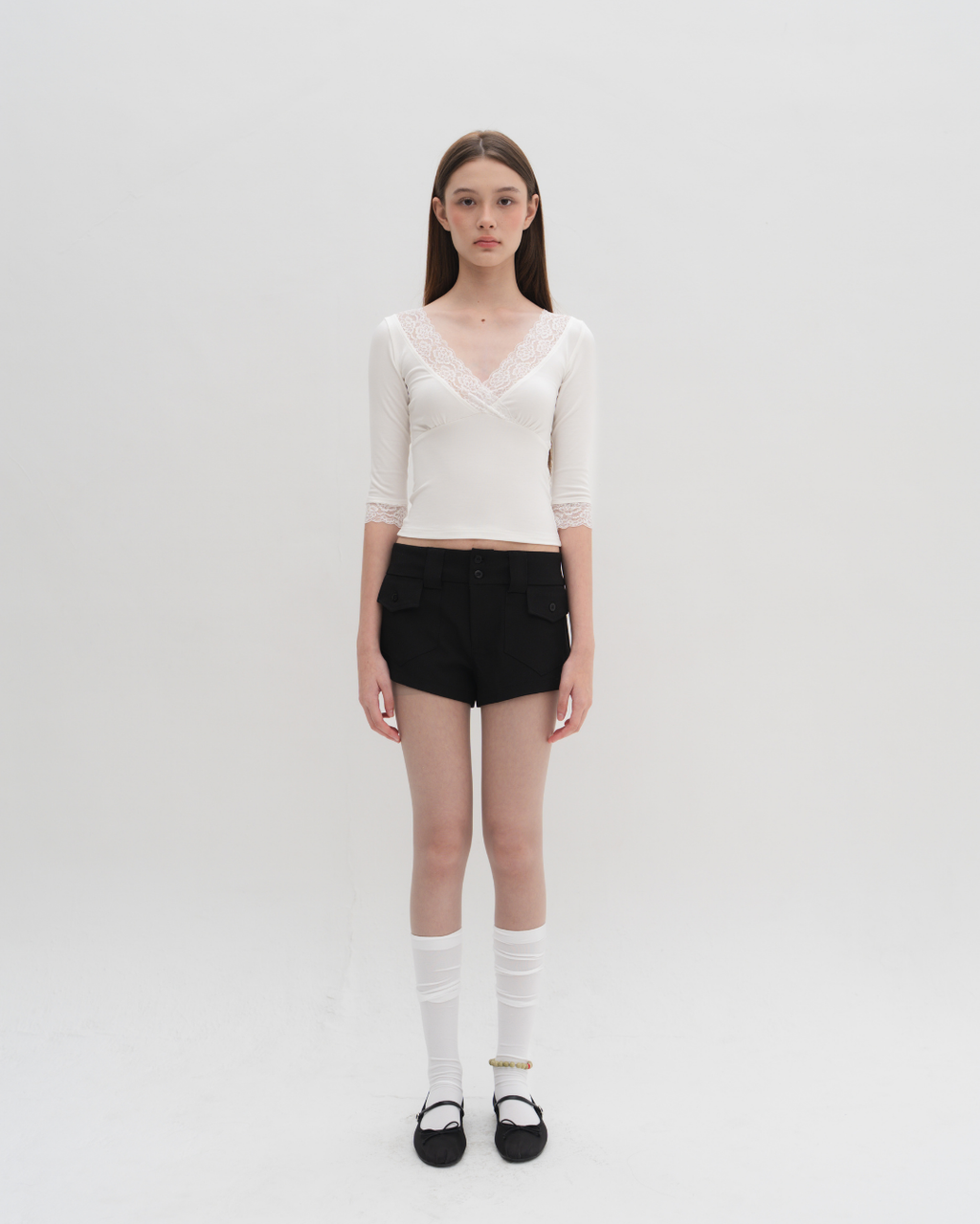 Clarin 3/4 Sleeve Lace Top - White
