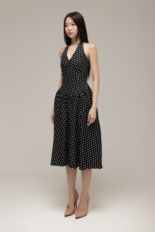 (PRE-ORDER) Jane Halter Dress (White Dot)